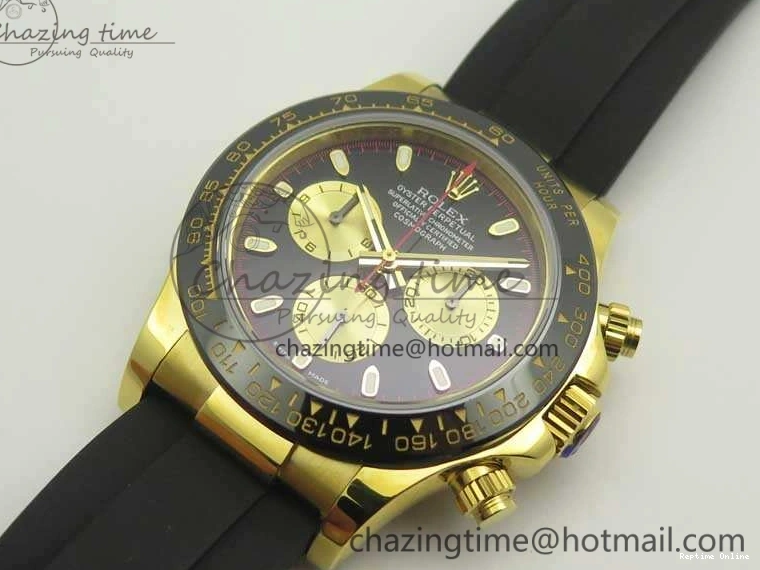 0522 Chic Daytona 116518LN YG JH Best Black Gold Dial On Rubber Strap A4130 (Free XS Rubber ) 3458